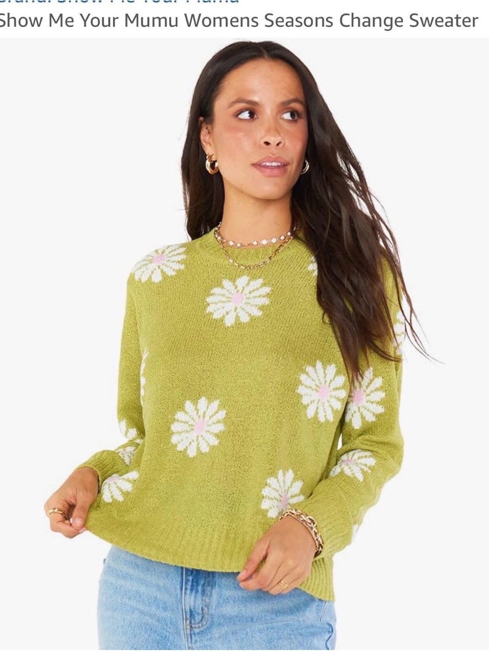 Show Me Your Mumu Womens Seasons Change Daisy Crewneck Sweater - Green